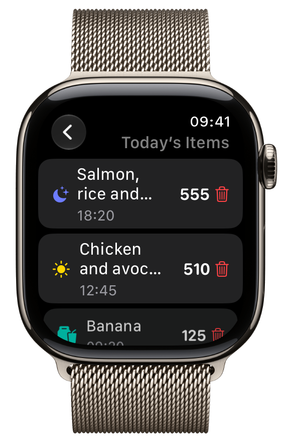 Today’s logged items on Apple Watch